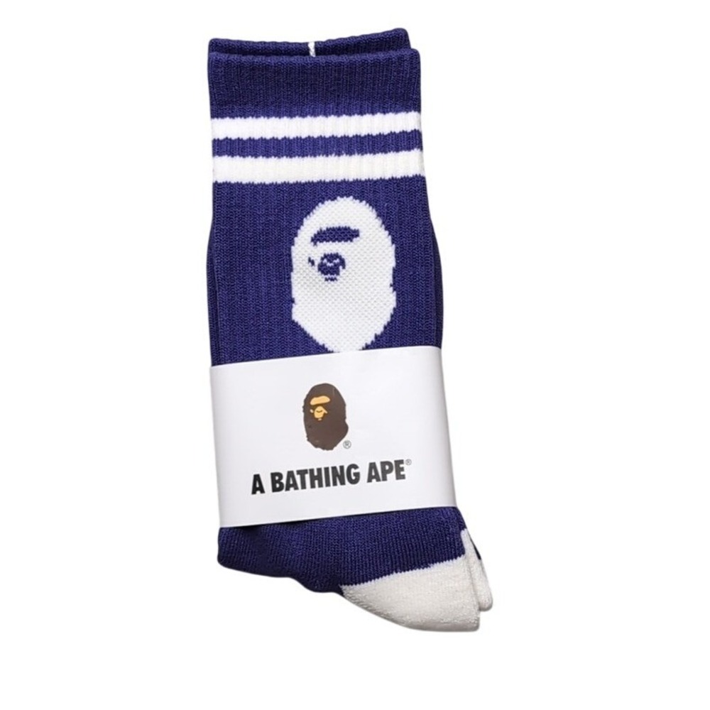 Bape Crew Socks Ape Head Logo Striped Mens Womens Unisex Size 9-11 Purple White